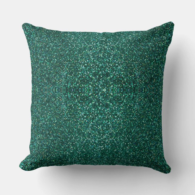 Lime Green Peacock Floral Reversible Glitter  Throw Pillow (Front)