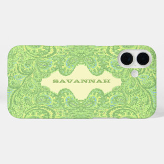 Lime Green Personalized Damask iPhone Cover- 16 Plus Case