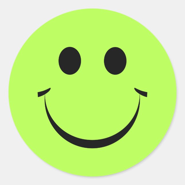 Lime Green Personalized Happy Face Classic Round Sticker (Front)
