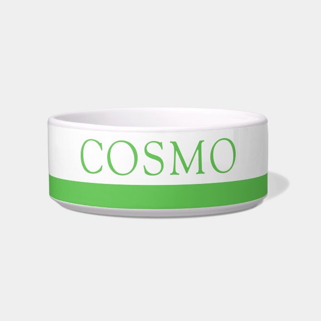Lime Green Personalized Pet Name Cat Dog Food Bowl (Front)