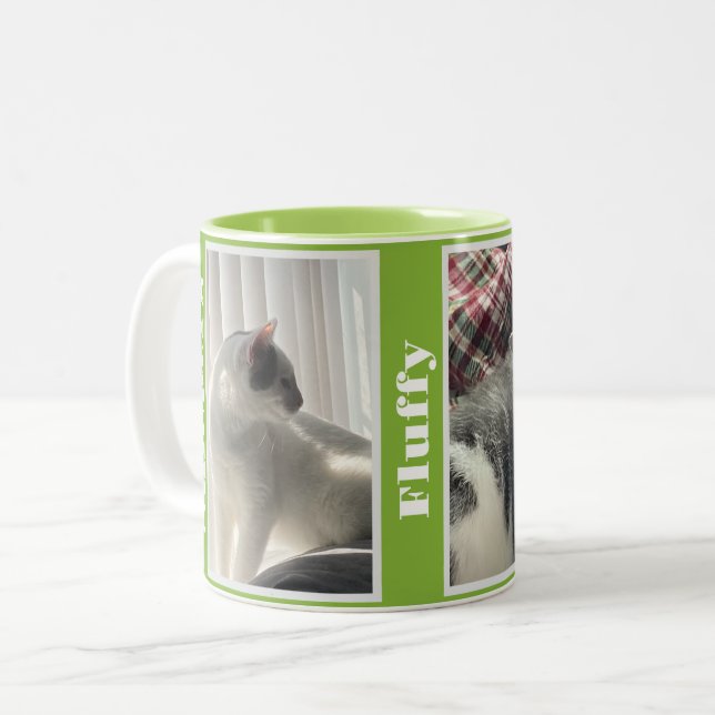 Lime Green Pet Photos and Names  Two-Tone Coffee Mug (Front Left)
