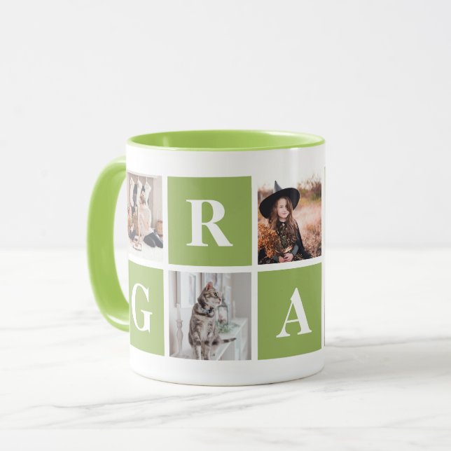 Lime Green Photo Collage Mug for Grandparents (Front Left)