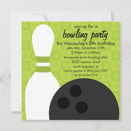 Lime Green Pin Pals Bowling Birthday Party Invitation