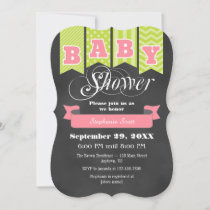 Lime Green Pink Chalkboard Flag Baby Shower Invite