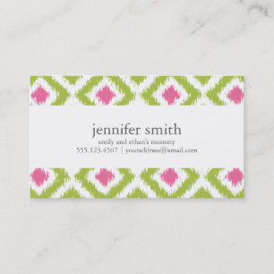 Lime Green Pink Diamonds Ikat Pattern Calling Card