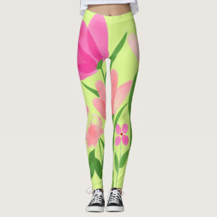 Lime Green- Pink Floral Leggings