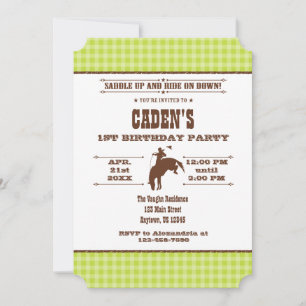 LIme Green Plaid Cowboy Rodeo Birthday Invitation