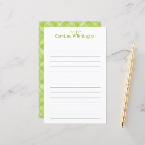 Lime Green Plaid Lined Letter Paper Stationery