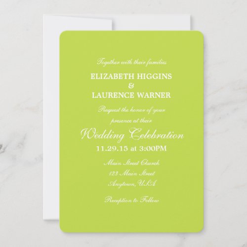 Lime Green Plain Simple Wedding Invitation