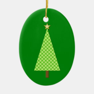 Lime green polka dot modern Christmas tree Ceramic Ornament
