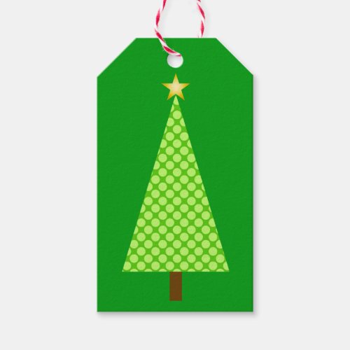 Lime green polka dot modern Christmas tree Gift Tags