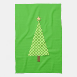 Lime green polka dot modern Christmas tree Kitchen Towel