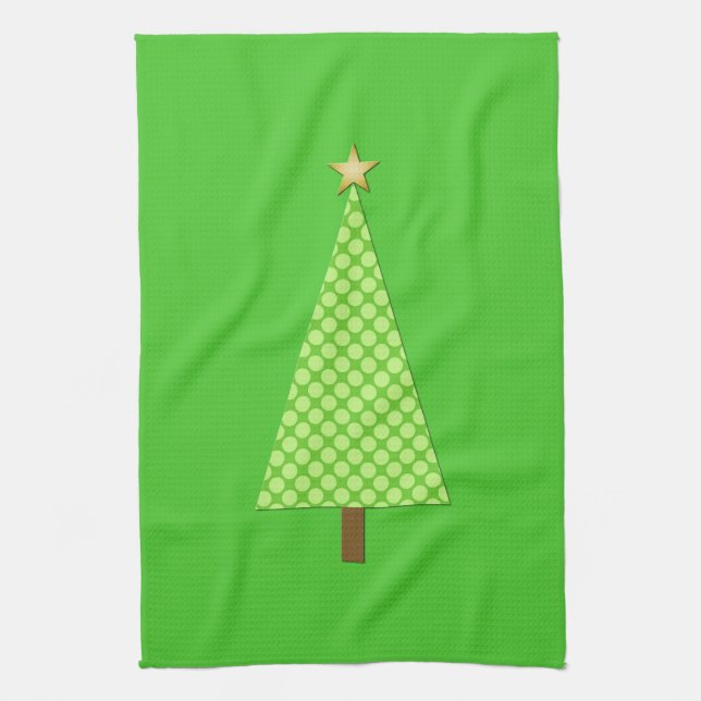 Lime green polka dot modern Christmas tree Kitchen Towel (Vertical)