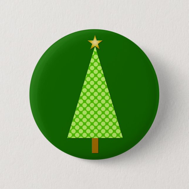 Lime green polka dot modern Christmas tree Pinback Button (Front)