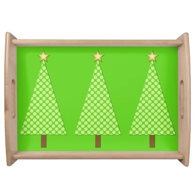 Lime green polka dot modern Christmas tree Serving Tray (Front)