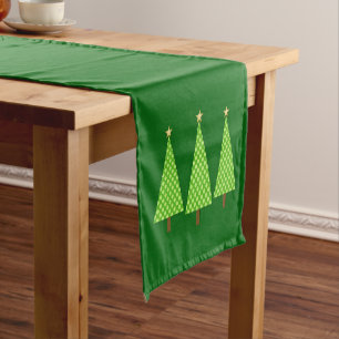 Lime Green Polka Dot Modern Christmas Tree Short T Short Table Runner