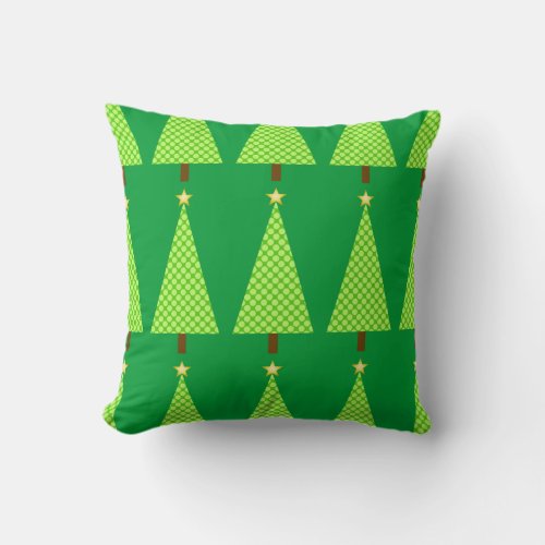 Lime green polka dot modern Christmas tree Throw Pillow