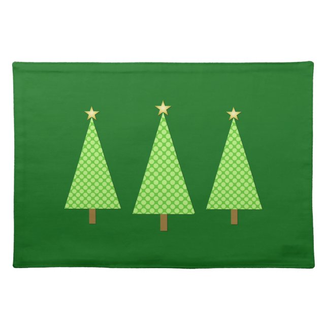 Lime Green Polka Dot Modern Christmas Trees Cloth Placemat (Front)