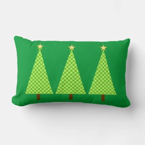 Lime green polka dot modern Christmas trees Lumbar Pillow