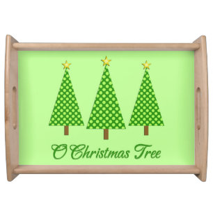 Lime Green Polka Dot Modern Christmas Trees Serving Tray