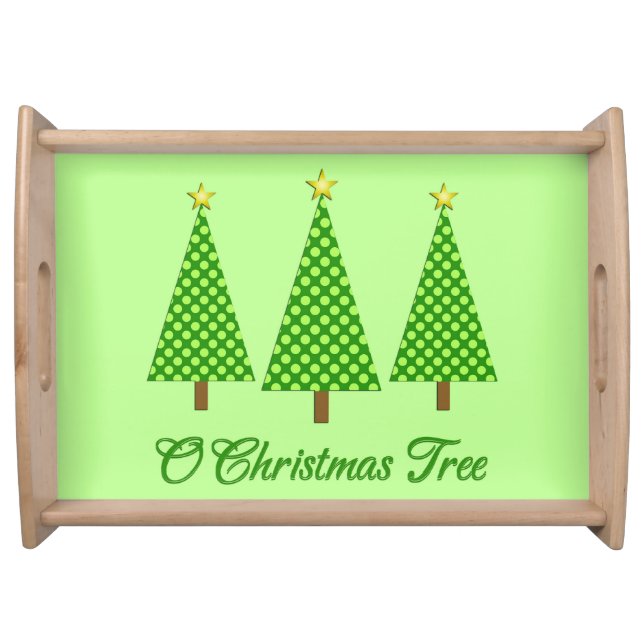 Lime Green Polka Dot Modern Christmas Trees Serving Tray (Front)