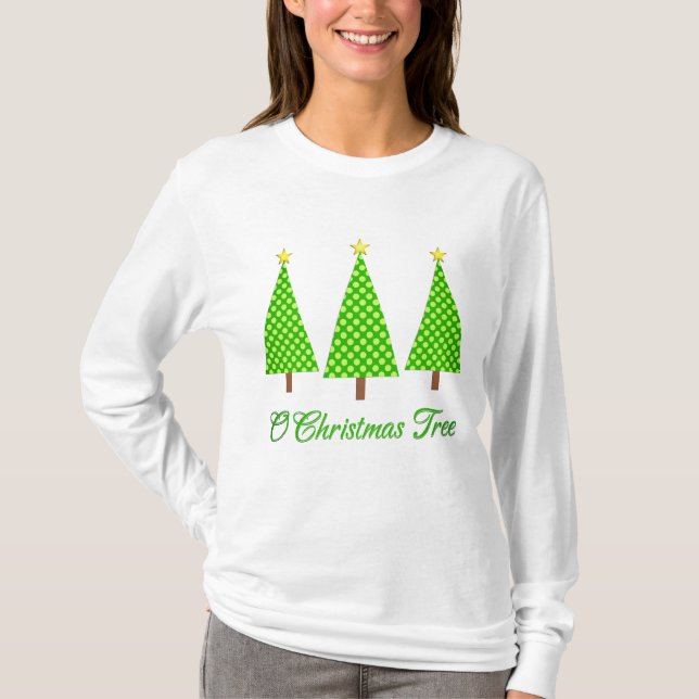 Lime Green Polka Dot Modern Christmas Trees T-Shirt (Front)