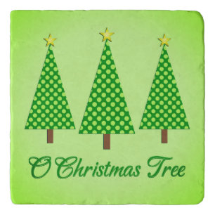 Lime Green Polka Dot Modern Christmas Trees Trivet