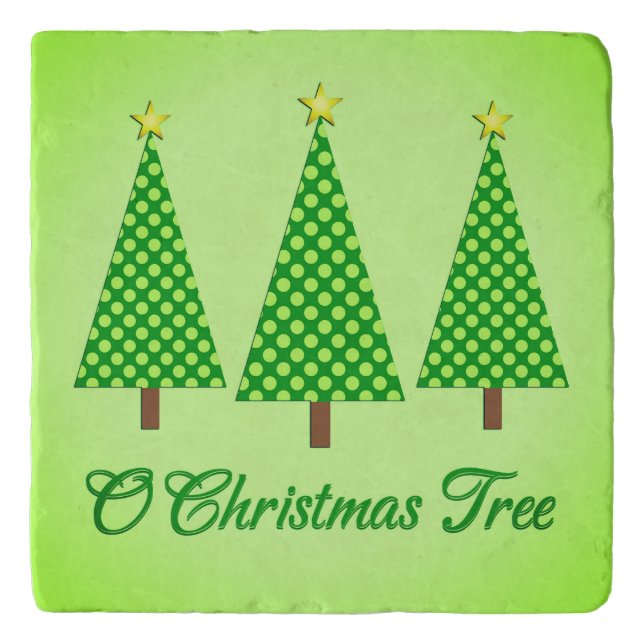Lime Green Polka Dot Modern Christmas Trees Trivet (Front)