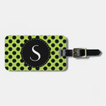 Lime Green Polka Dot Monogram Personalized Luggage Tag at Zazzle