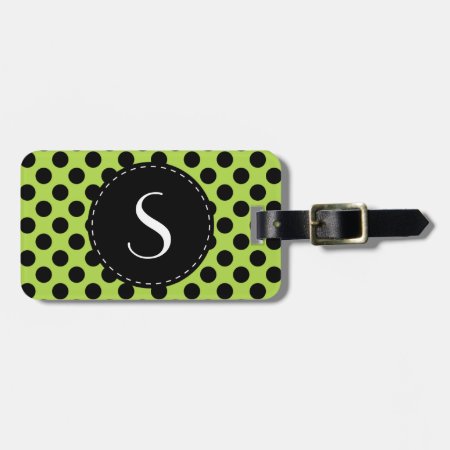 Lime Green Polka Dot Monogram Personalized Luggage Tag