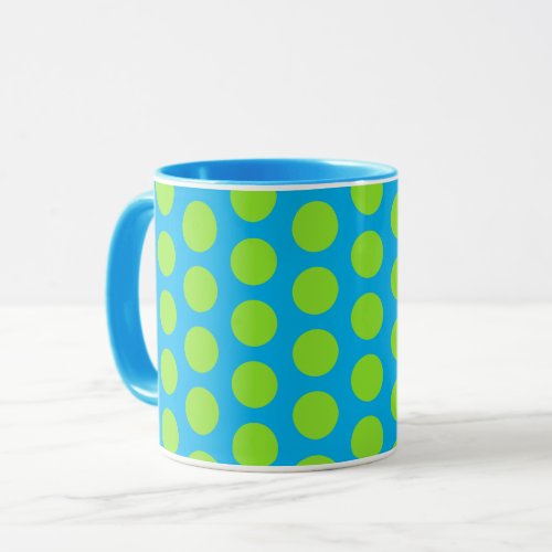 Lime Green Polka Dot on Aqua Mug Cup