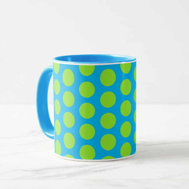 Lime Green Polka Dot on Aqua Mug Cup (Front Left)