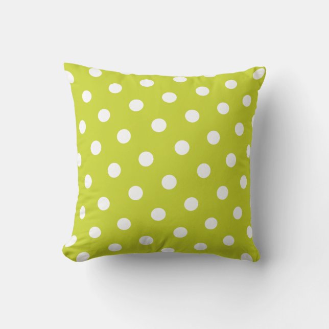 Lime Green Polka Dot Throw Pillow (Front)