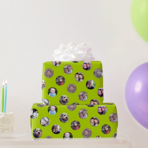 Lime Green Polka Dot with 16 Photo Collage Wrapping Paper