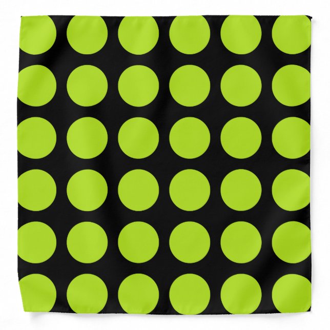 Lime Green Polka Dots Black Bandana (Front)