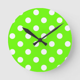 Lime green polka dots nail design for the spring round clock