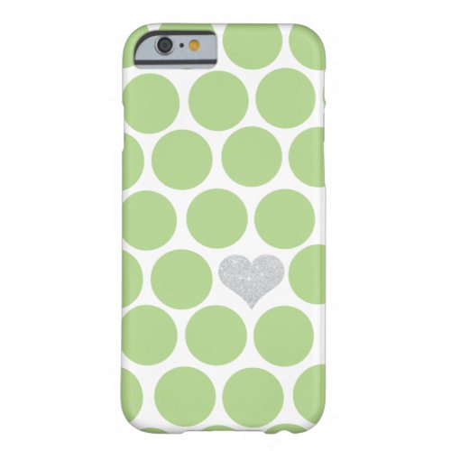 Lime Green Polka Dots Silver Heart iPhone Barely There iPhone 6 Case