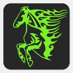 Lime Green Pony Horse Stallion Steed Line Art Square Sticker