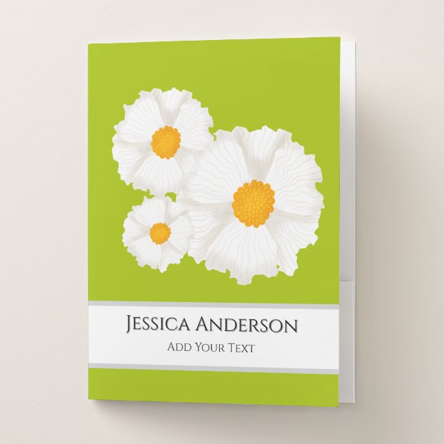 Lime Green Poppy Flower Pocket Folder (Front)