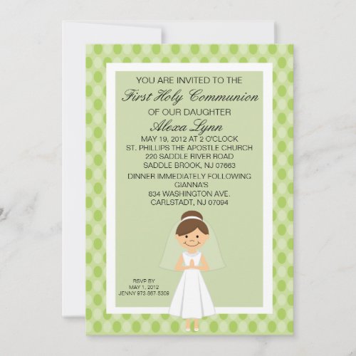 Lime Green Pretty First  Communion Girl Invitation