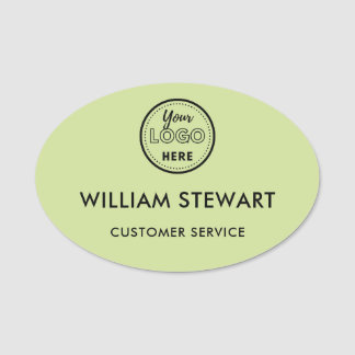 Lime Green Professional Logo Oval Employee Staff Name Tag