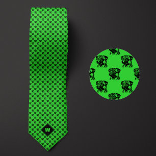 Lime Green Pug Pattern Neck Tie
