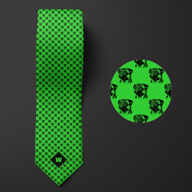 Lime Green Pug Pattern Neck Tie (Creator Uploaded)