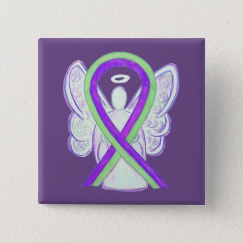 Lime Green  Purple Awareness Ribbon Angel Pins