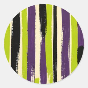 Lime Green Purple Black Bold Brushstroke Vertical Classic Round Sticker