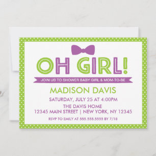 Lime Green & Purple Polka Dot Oh Girl Baby Shower Invitation
