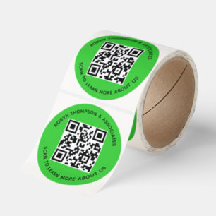 Lime Green QR Code Sticker Round Custom Business