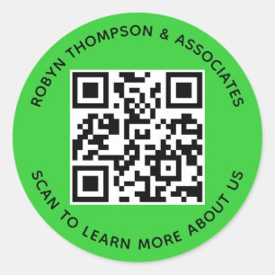 Lime Green QR Code Sticker Round Custom Business