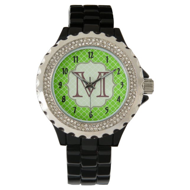 Lime Green Quarterfoil Latti Monogram Wrist Watch (Front)