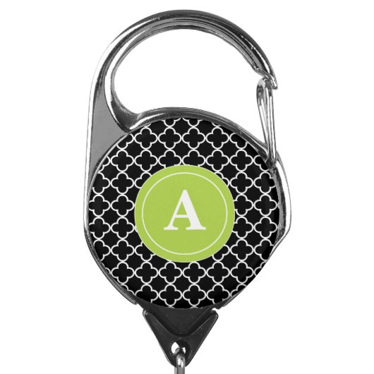 Lime Green Quatrefoil Monogram Badge Holder (Carabiner Front)